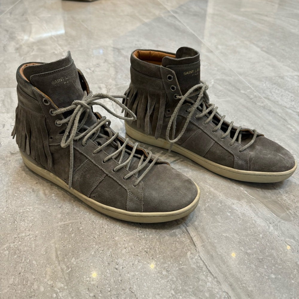 Saint Laurent Gray Suede High-Top Sneakers